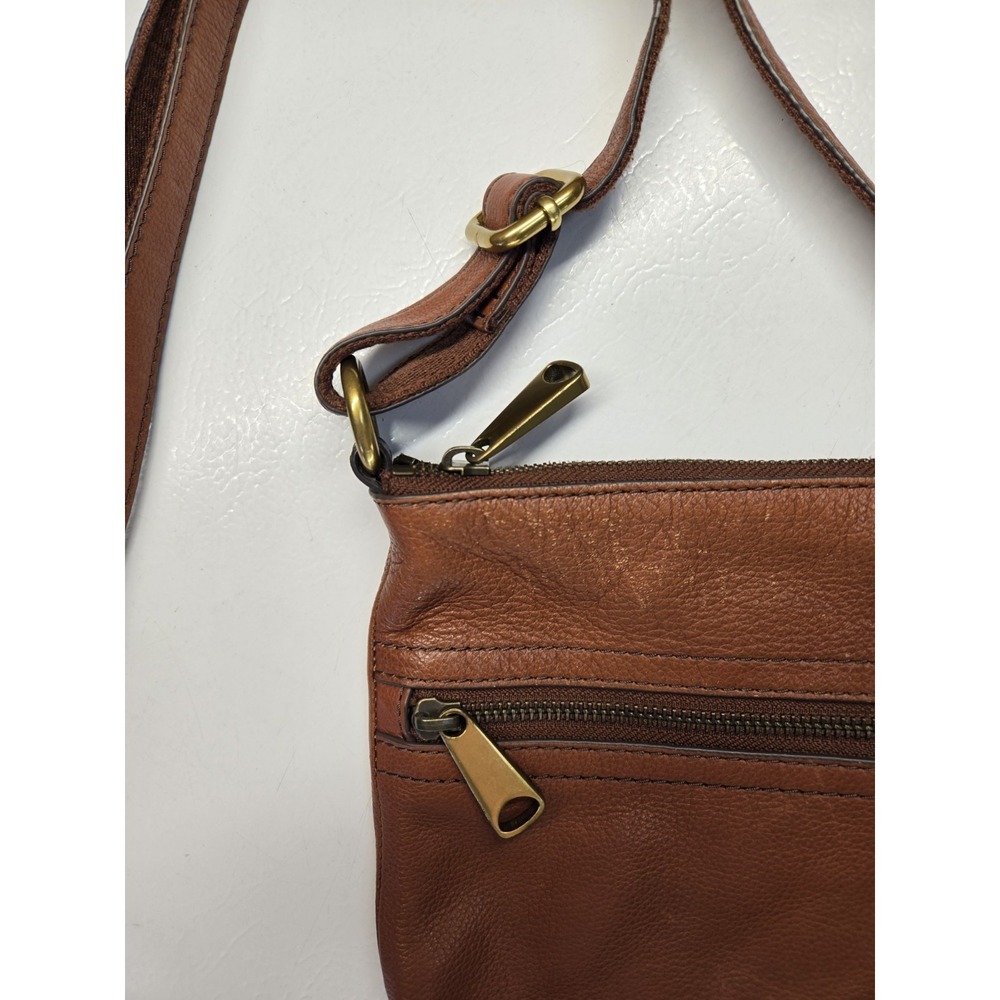 Small Brown Fossil Pebble Cow Hide Leather Crossbody Bag Purse SHB2049 Brass - Picture 3 of 11